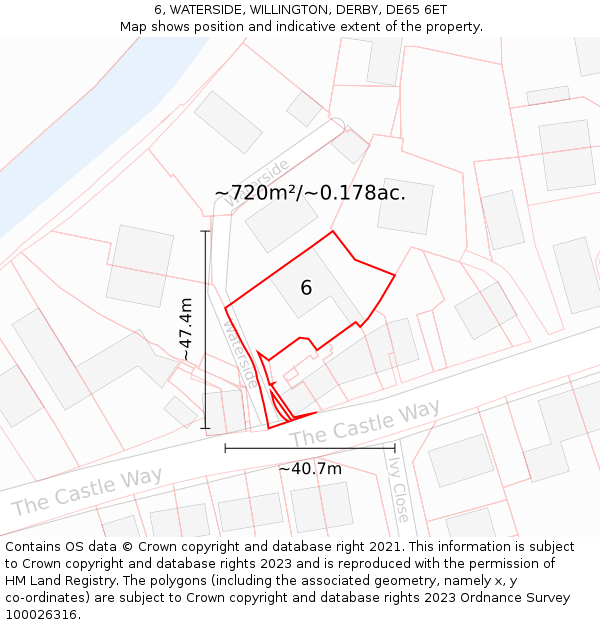 6, WATERSIDE, WILLINGTON, DERBY, DE65 6ET: Plot and title map