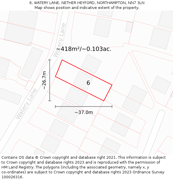 6, WATERY LANE, NETHER HEYFORD, NORTHAMPTON, NN7 3LN: Plot and title map