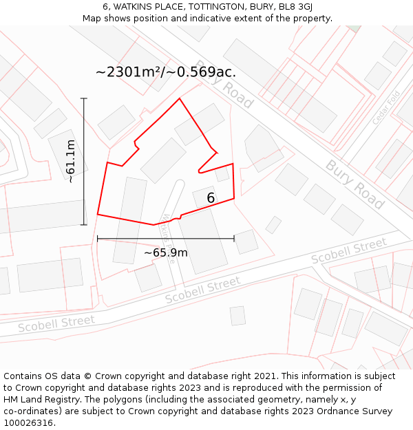 6, WATKINS PLACE, TOTTINGTON, BURY, BL8 3GJ: Plot and title map