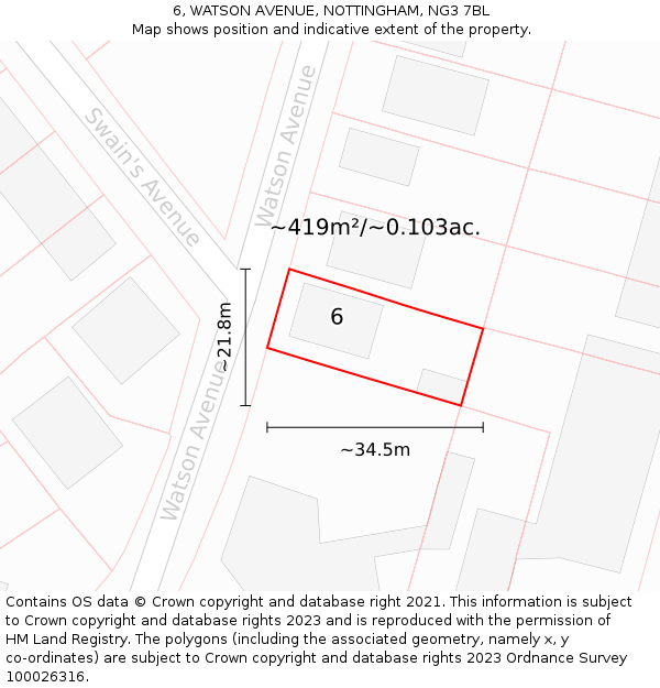 6, WATSON AVENUE, NOTTINGHAM, NG3 7BL: Plot and title map