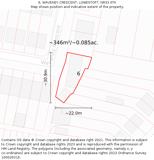 6, WAVENEY CRESCENT, LOWESTOFT, NR33 0TX: Plot and title map