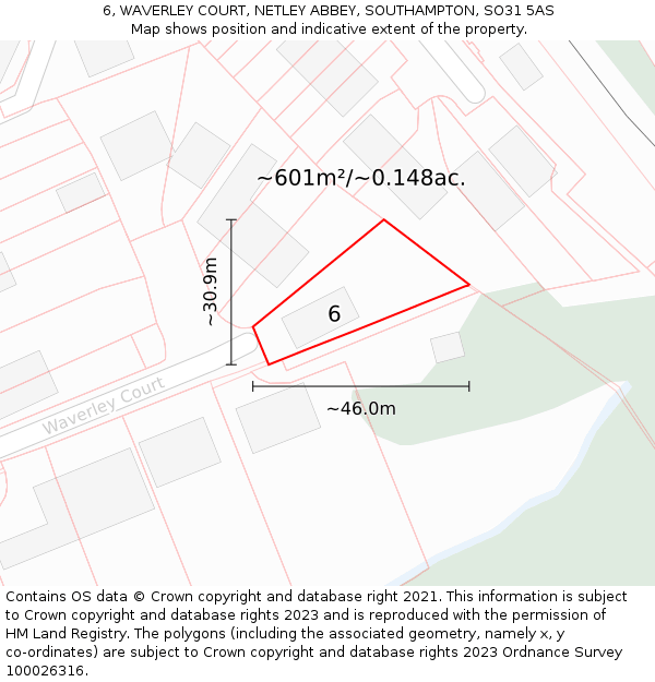 6, WAVERLEY COURT, NETLEY ABBEY, SOUTHAMPTON, SO31 5AS: Plot and title map