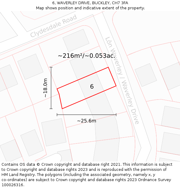 6, WAVERLEY DRIVE, BUCKLEY, CH7 3FA: Plot and title map