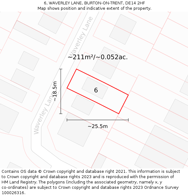 6, WAVERLEY LANE, BURTON-ON-TRENT, DE14 2HF: Plot and title map