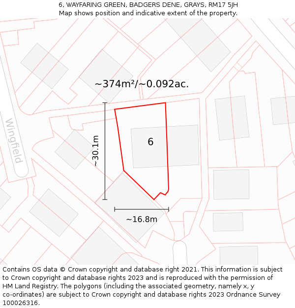 6, WAYFARING GREEN, BADGERS DENE, GRAYS, RM17 5JH: Plot and title map