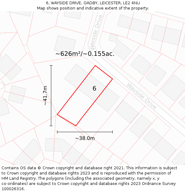 6, WAYSIDE DRIVE, OADBY, LEICESTER, LE2 4NU: Plot and title map