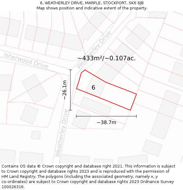 6, WEATHERLEY DRIVE, MARPLE, STOCKPORT, SK6 6JB: Plot and title map