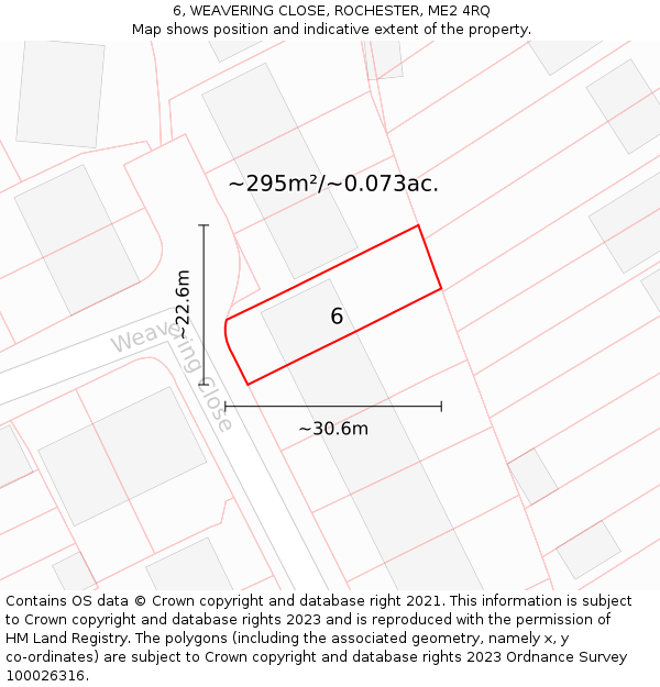6, WEAVERING CLOSE, ROCHESTER, ME2 4RQ: Plot and title map