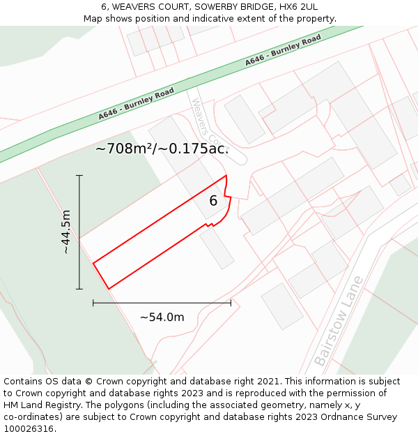 6, WEAVERS COURT, SOWERBY BRIDGE, HX6 2UL: Plot and title map