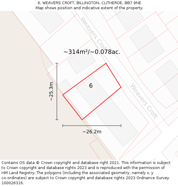 6, WEAVERS CROFT, BILLINGTON, CLITHEROE, BB7 9NE: Plot and title map