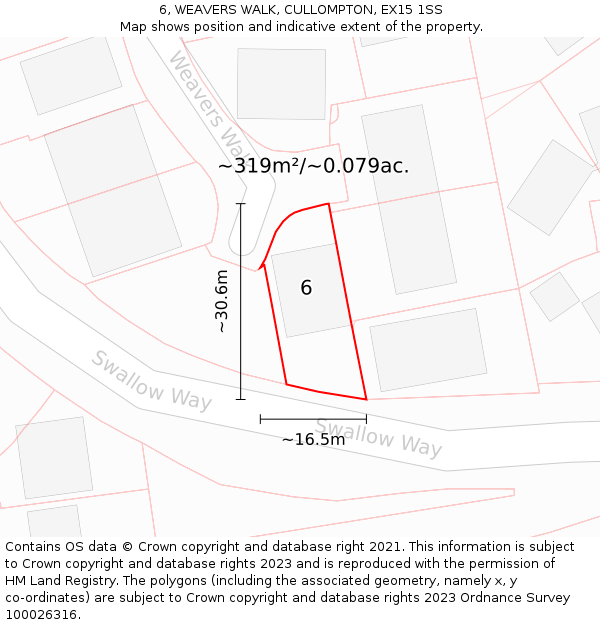 6, WEAVERS WALK, CULLOMPTON, EX15 1SS: Plot and title map
