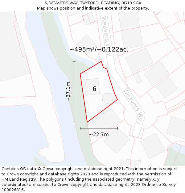6, WEAVERS WAY, TWYFORD, READING, RG10 9GX: Plot and title map