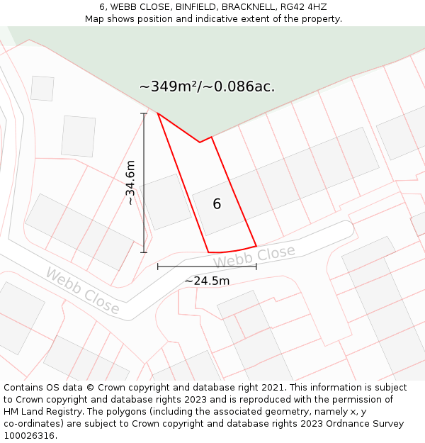 6, WEBB CLOSE, BINFIELD, BRACKNELL, RG42 4HZ: Plot and title map