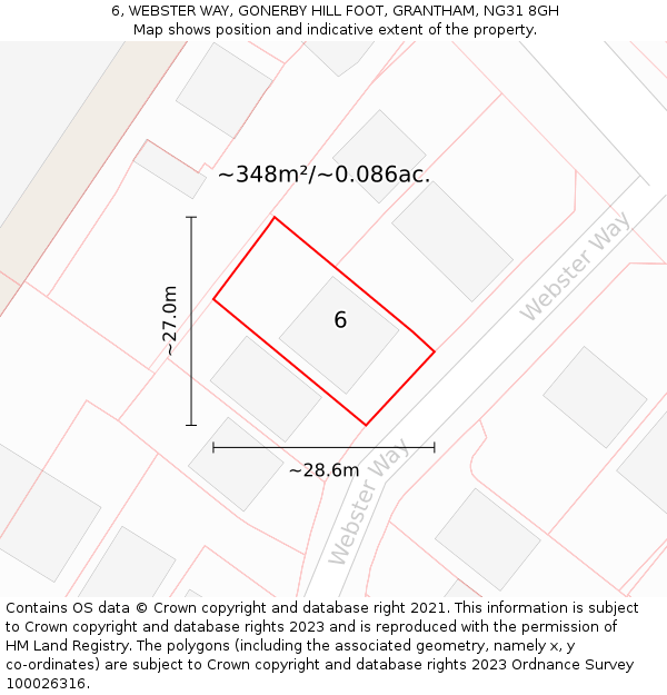 6, WEBSTER WAY, GONERBY HILL FOOT, GRANTHAM, NG31 8GH: Plot and title map
