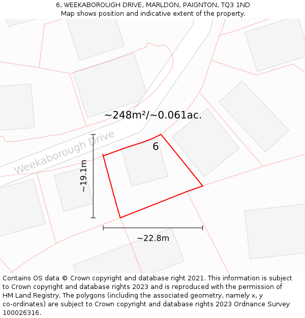 6, WEEKABOROUGH DRIVE, MARLDON, PAIGNTON, TQ3 1ND: Plot and title map