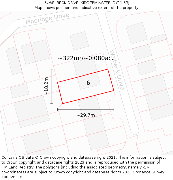 6, WELBECK DRIVE, KIDDERMINSTER, DY11 6BJ: Plot and title map