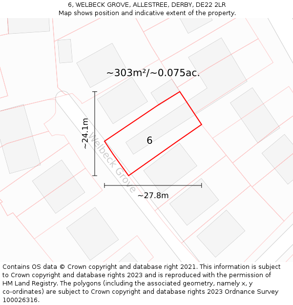 6, WELBECK GROVE, ALLESTREE, DERBY, DE22 2LR: Plot and title map