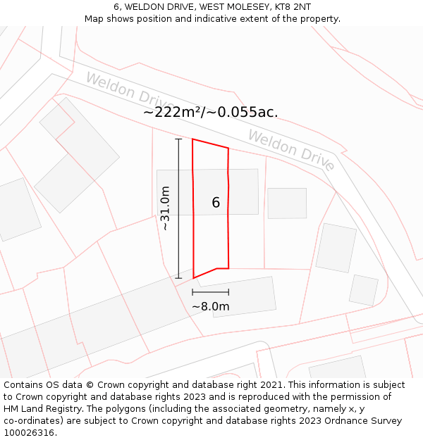 6, WELDON DRIVE, WEST MOLESEY, KT8 2NT: Plot and title map