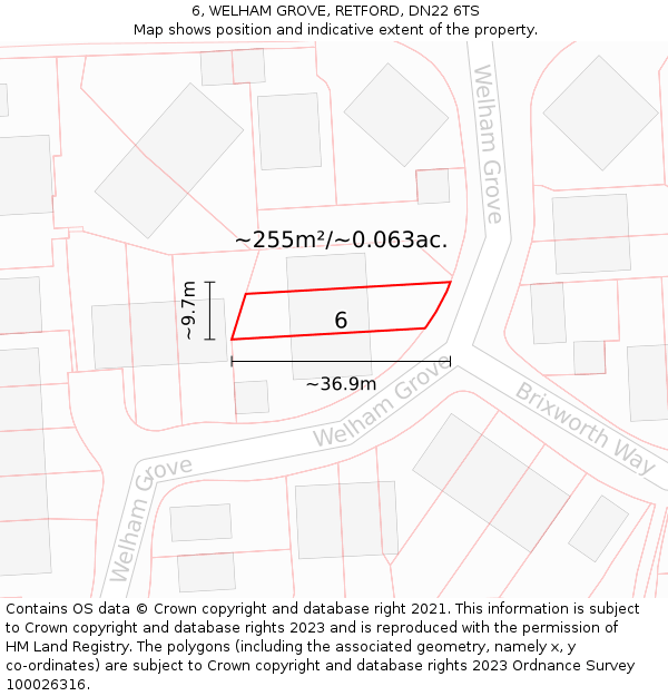 6, WELHAM GROVE, RETFORD, DN22 6TS: Plot and title map