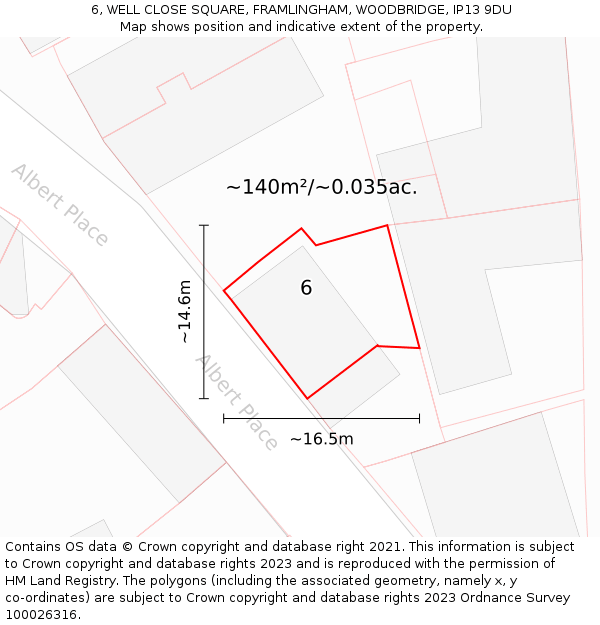 6, WELL CLOSE SQUARE, FRAMLINGHAM, WOODBRIDGE, IP13 9DU: Plot and title map