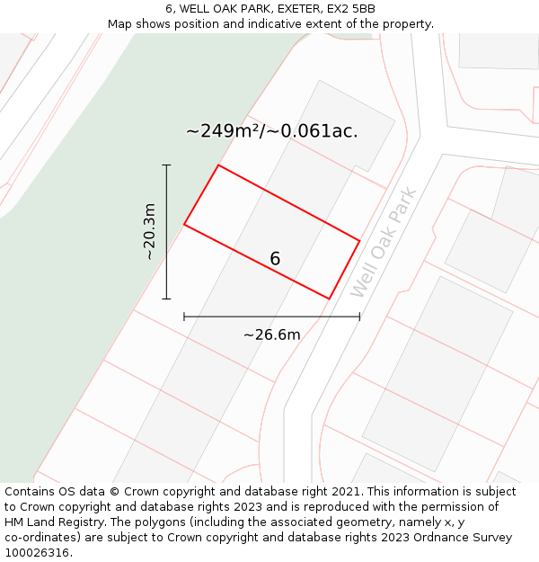 6, WELL OAK PARK, EXETER, EX2 5BB: Plot and title map