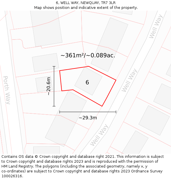 6, WELL WAY, NEWQUAY, TR7 3LR: Plot and title map