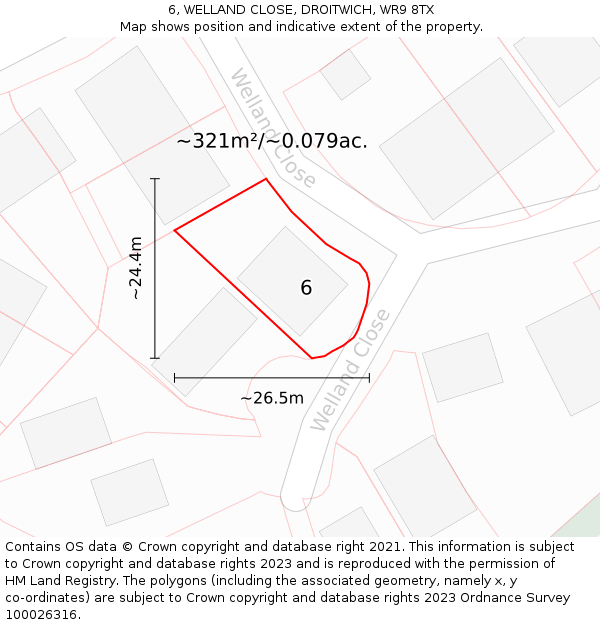 6, WELLAND CLOSE, DROITWICH, WR9 8TX: Plot and title map