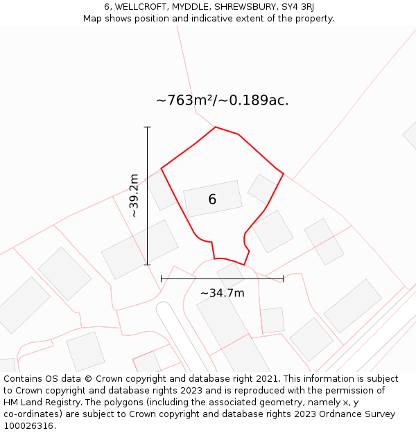6, WELLCROFT, MYDDLE, SHREWSBURY, SY4 3RJ: Plot and title map