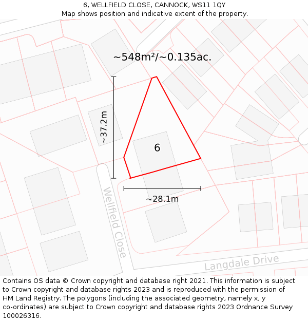 6, WELLFIELD CLOSE, CANNOCK, WS11 1QY: Plot and title map