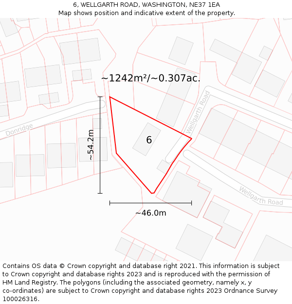 6, WELLGARTH ROAD, WASHINGTON, NE37 1EA: Plot and title map