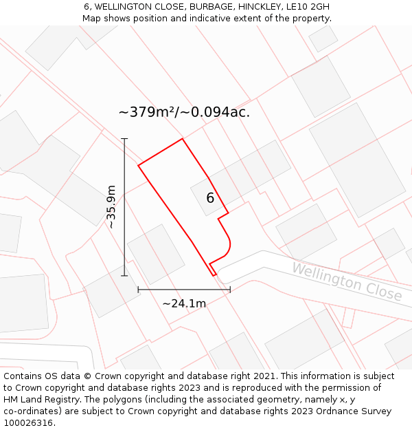 6, WELLINGTON CLOSE, BURBAGE, HINCKLEY, LE10 2GH: Plot and title map