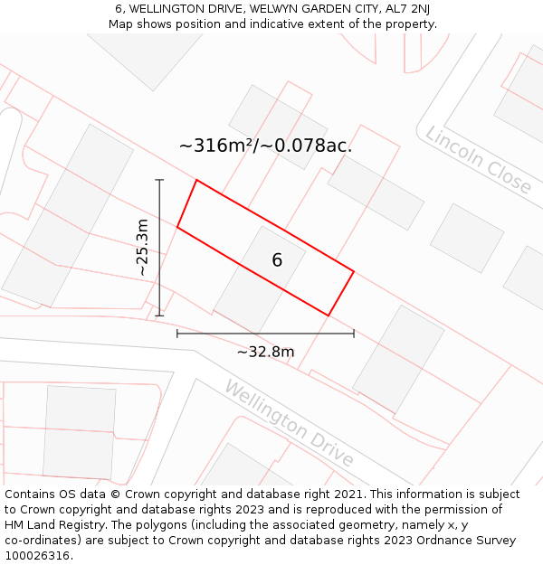 6, WELLINGTON DRIVE, WELWYN GARDEN CITY, AL7 2NJ: Plot and title map