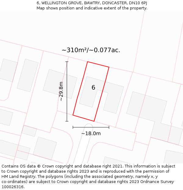 6, WELLINGTON GROVE, BAWTRY, DONCASTER, DN10 6PJ: Plot and title map