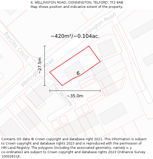 6, WELLINGTON ROAD, DONNINGTON, TELFORD, TF2 8AB: Plot and title map