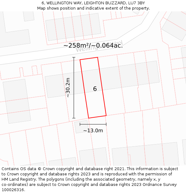 6, WELLINGTON WAY, LEIGHTON BUZZARD, LU7 3BY: Plot and title map