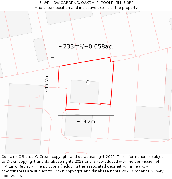 6, WELLOW GARDENS, OAKDALE, POOLE, BH15 3RP: Plot and title map