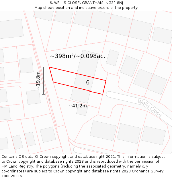 6, WELLS CLOSE, GRANTHAM, NG31 8NJ: Plot and title map