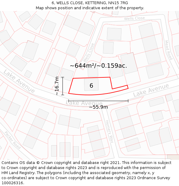 6, WELLS CLOSE, KETTERING, NN15 7RG: Plot and title map