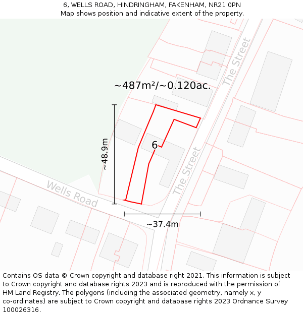 6, WELLS ROAD, HINDRINGHAM, FAKENHAM, NR21 0PN: Plot and title map
