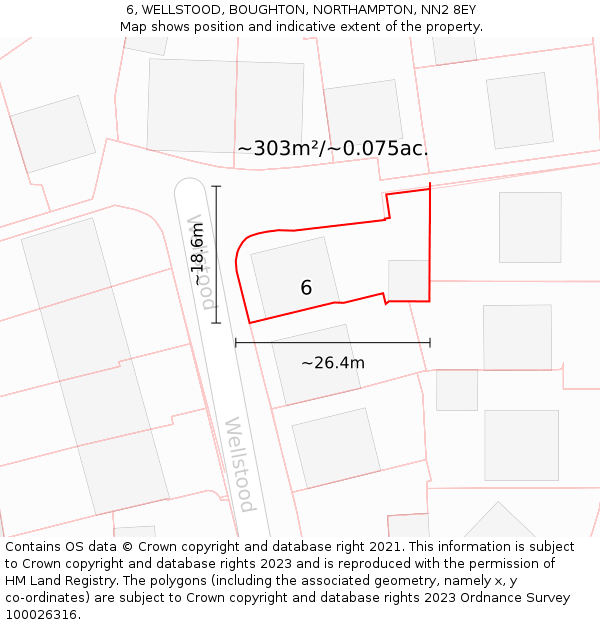6, WELLSTOOD, BOUGHTON, NORTHAMPTON, NN2 8EY: Plot and title map