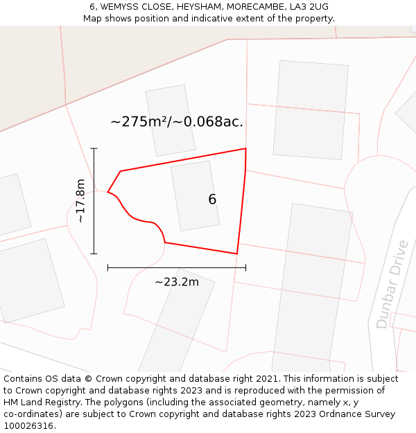 6, WEMYSS CLOSE, HEYSHAM, MORECAMBE, LA3 2UG: Plot and title map
