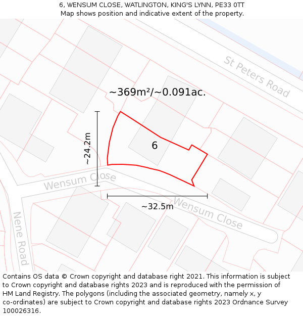 6, WENSUM CLOSE, WATLINGTON, KING'S LYNN, PE33 0TT: Plot and title map