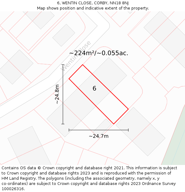 6, WENTIN CLOSE, CORBY, NN18 8NJ: Plot and title map