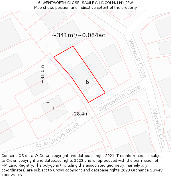 6, WENTWORTH CLOSE, SAXILBY, LINCOLN, LN1 2FW: Plot and title map