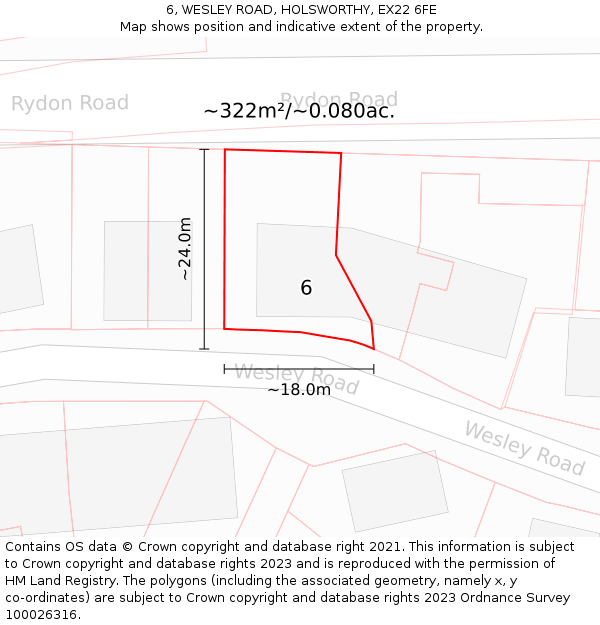 6, WESLEY ROAD, HOLSWORTHY, EX22 6FE: Plot and title map