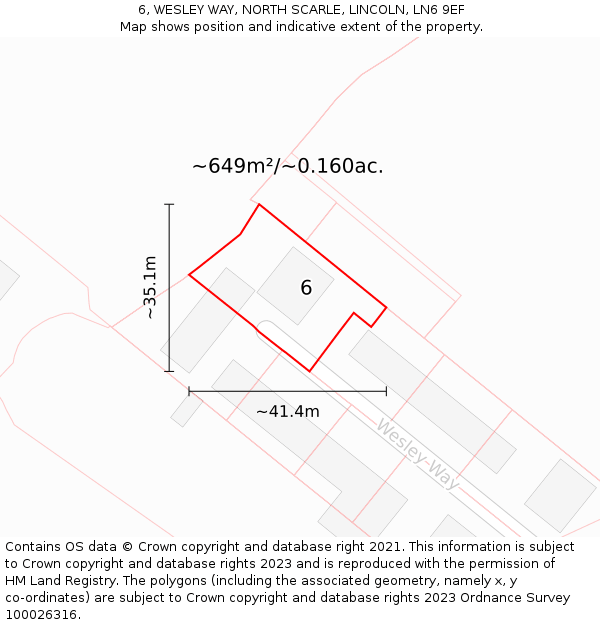 6, WESLEY WAY, NORTH SCARLE, LINCOLN, LN6 9EF: Plot and title map
