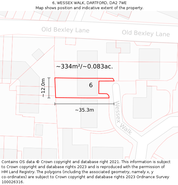 6, WESSEX WALK, DARTFORD, DA2 7WE: Plot and title map