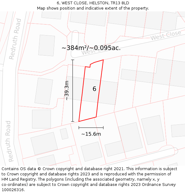 6, WEST CLOSE, HELSTON, TR13 8LD: Plot and title map