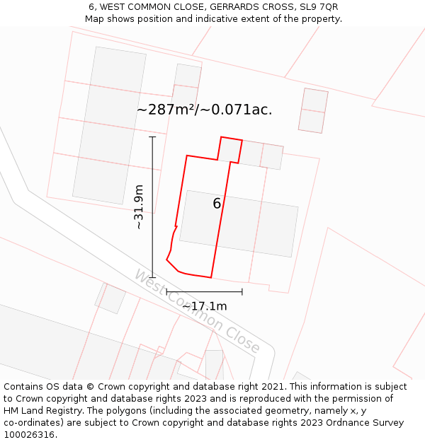 6, WEST COMMON CLOSE, GERRARDS CROSS, SL9 7QR: Plot and title map
