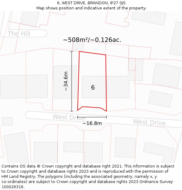 6, WEST DRIVE, BRANDON, IP27 0JS: Plot and title map